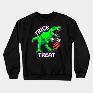 Trick Rawr Treat T Rex Dinosaur with Pumpkin Funny Halloween Cartoon Crewneck Sweatshirt